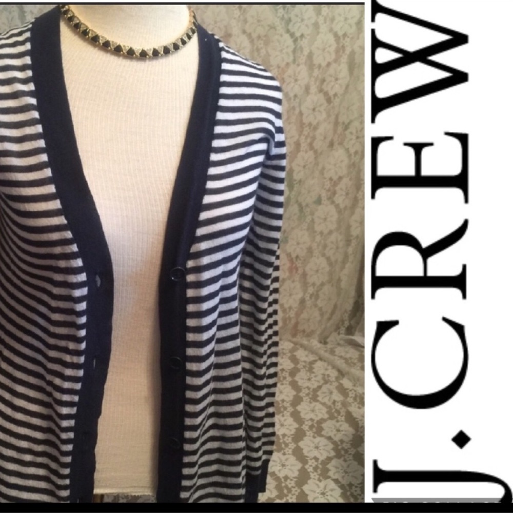 J.Crew Ladies blue & White Long Sleeves Cardigan